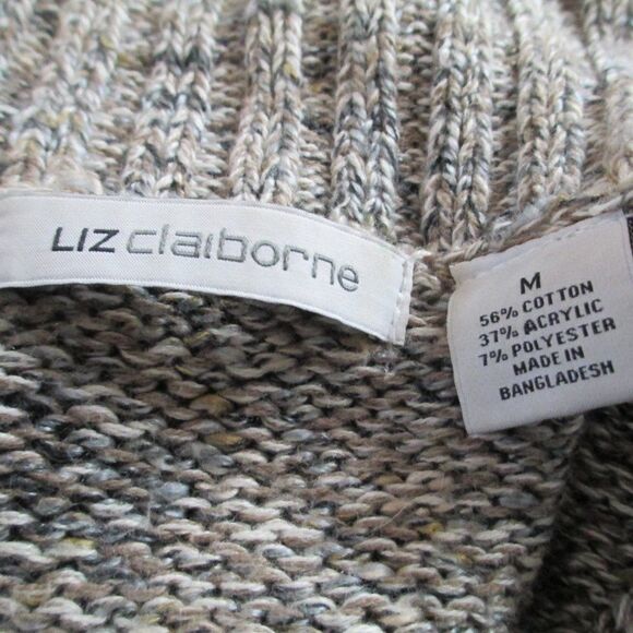 Liz Claiborne Brown Variegated Cotton Blend 1/4 Zip Long Sleeve Sweater Size M - Picture 2 of 12